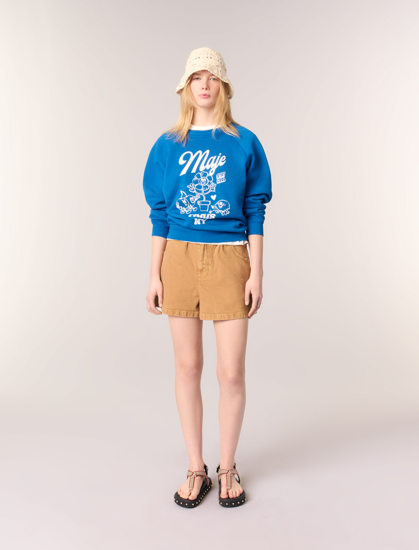 Maje Woman's cotton Denim shorts for Spring/Summer, in color Beige / Beige