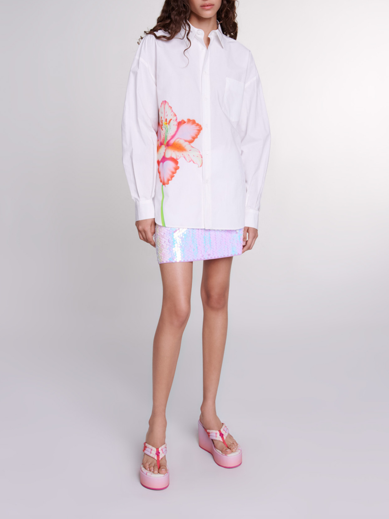 Maje Woman's cotton Patterned shirt for Spring/Summer, in color White / White