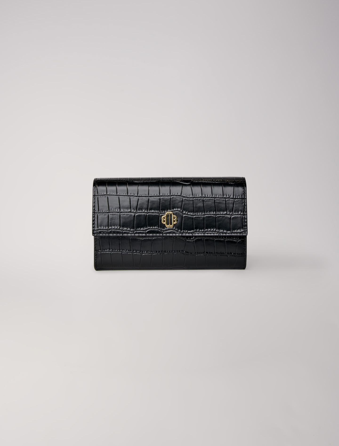Maje Woman's polyester, Croc-effect embossed leather bag for Fall/Winter, in color Black / Black