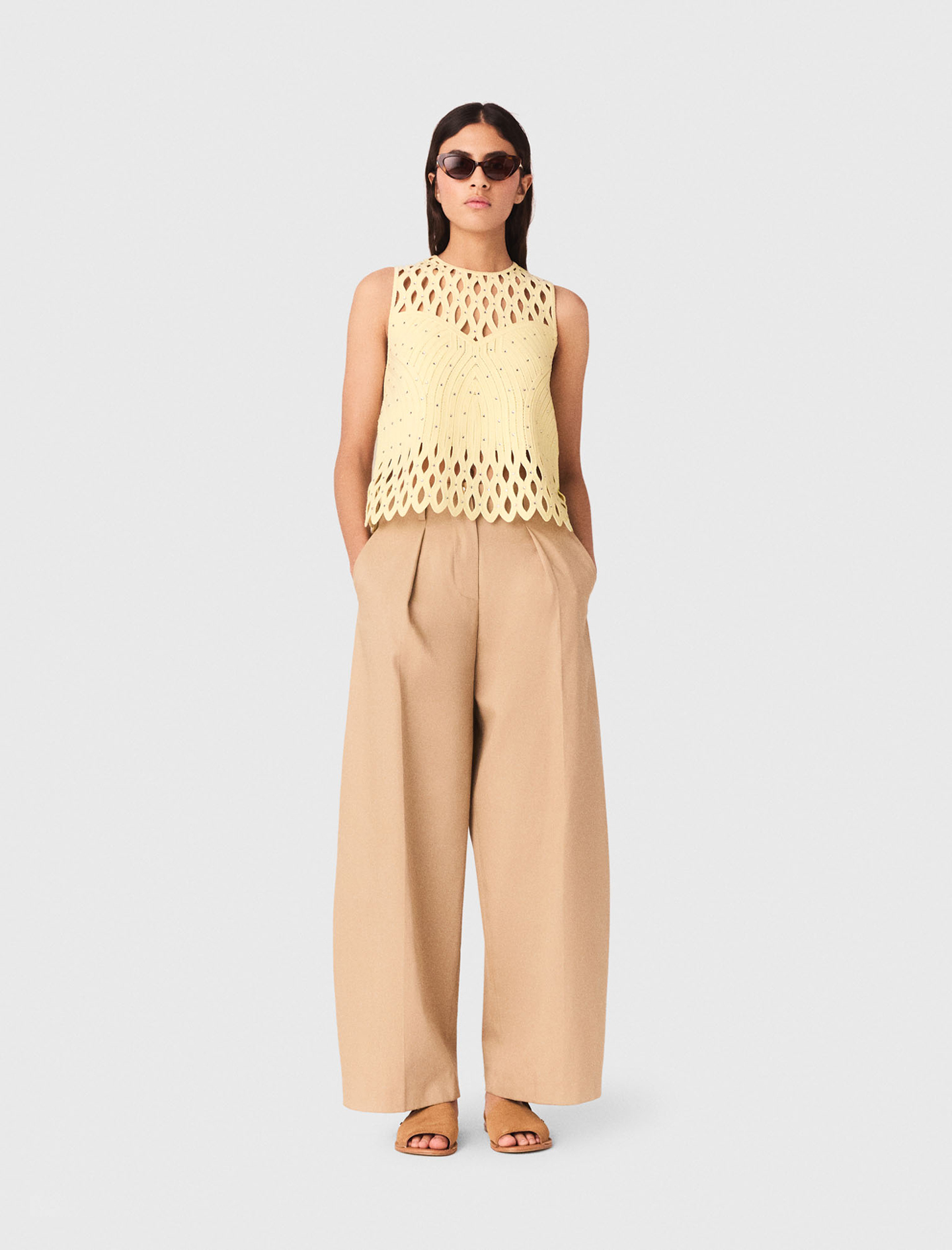 Crochet rhinestone top Yellow / Orange For Women | Maje