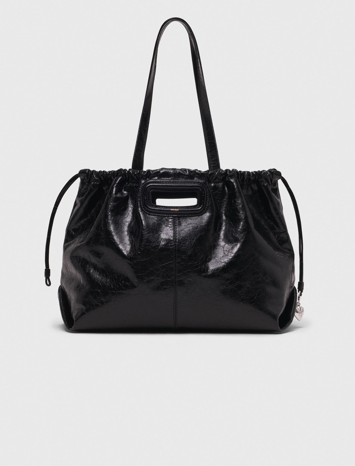 Crackled leather M Tote bag Black / Gray For Women | Maje