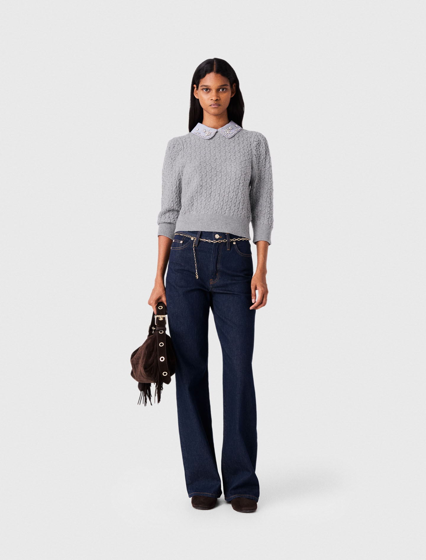 Removable Poplin Collar Sweater