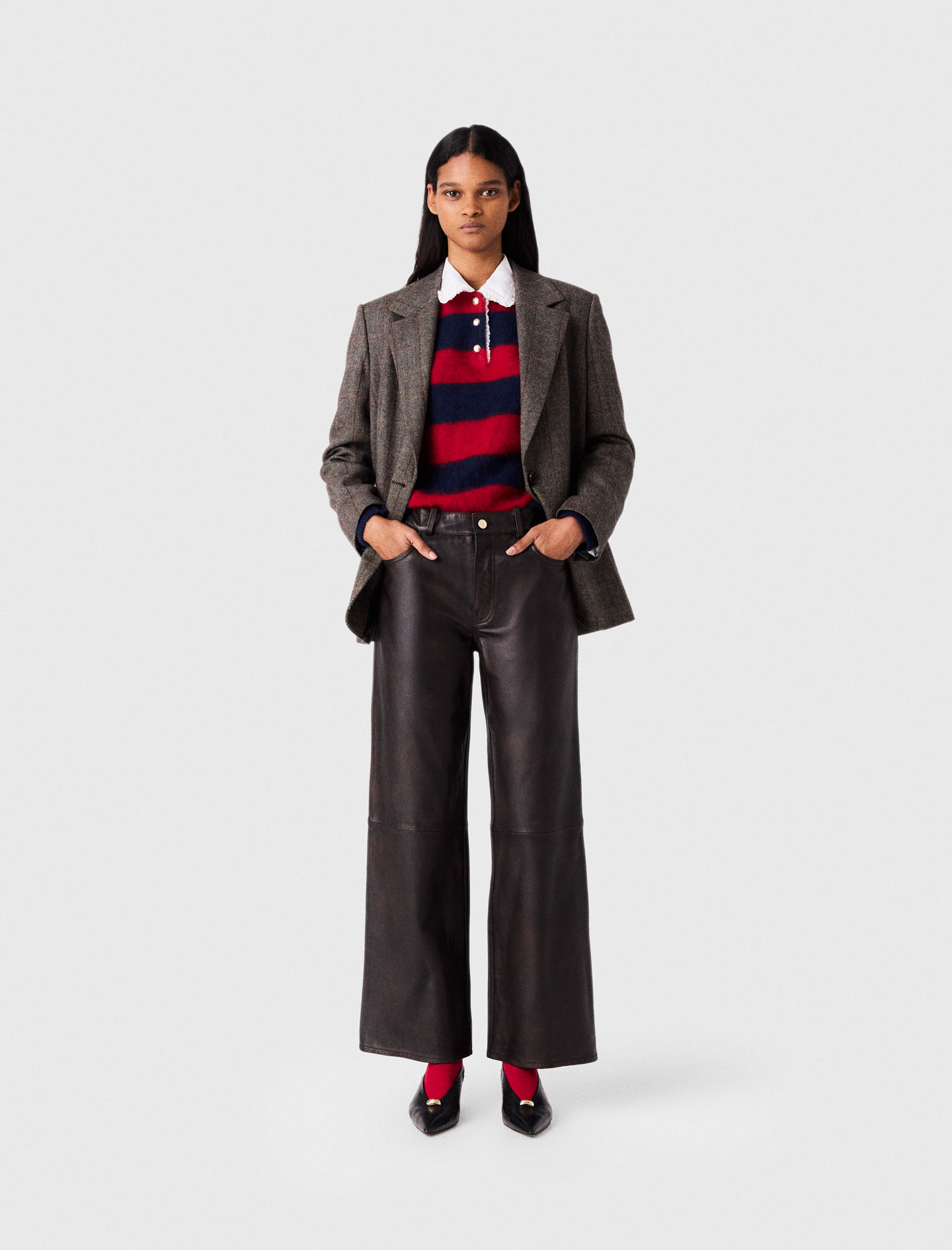 Maje Leather Trousers In Dark Brown