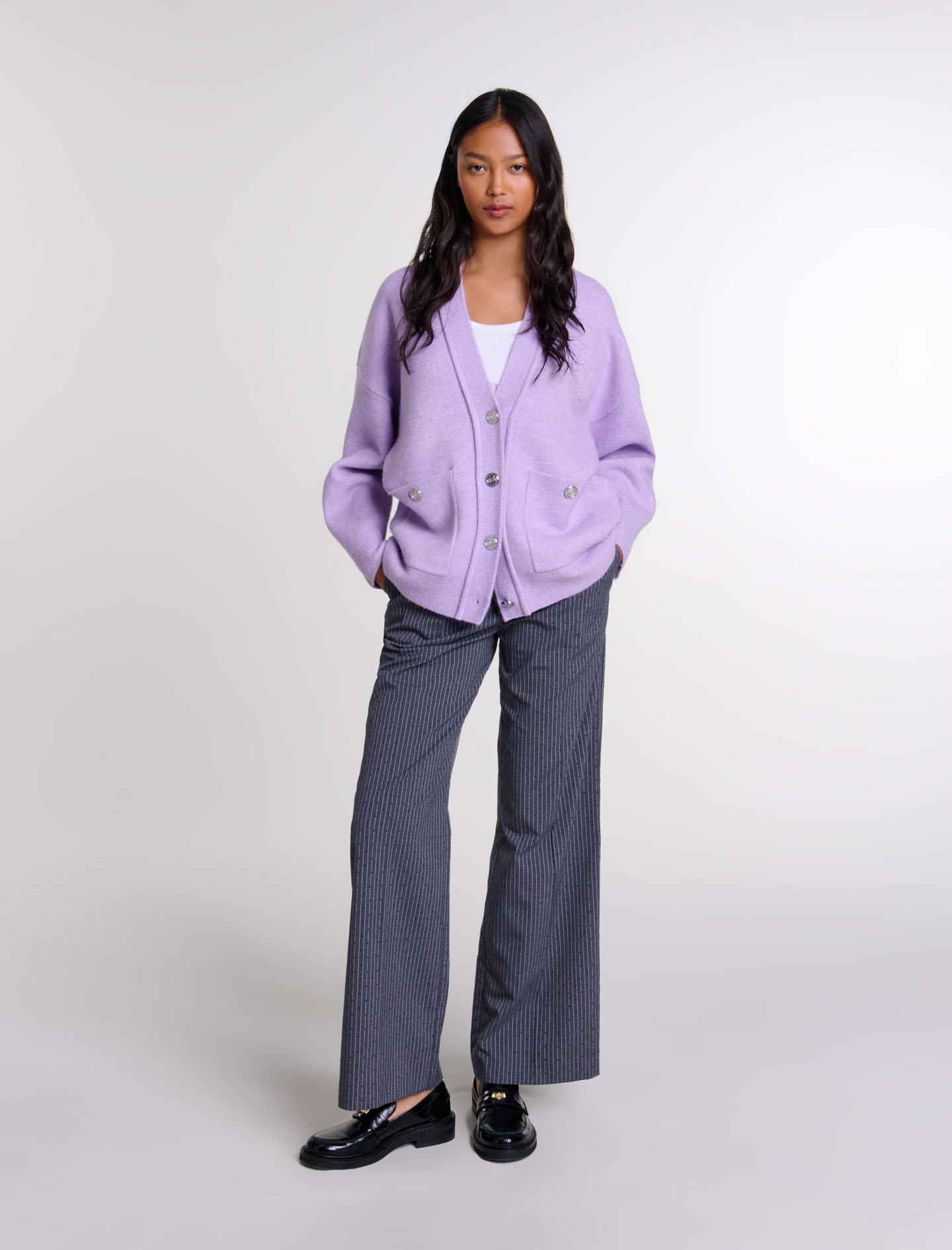 Woman's polyester, Longline cardigan for Fall/Winter, size Woman-Sweaters & Cardigans-US L / FR 3, in color Parma Violet / Red