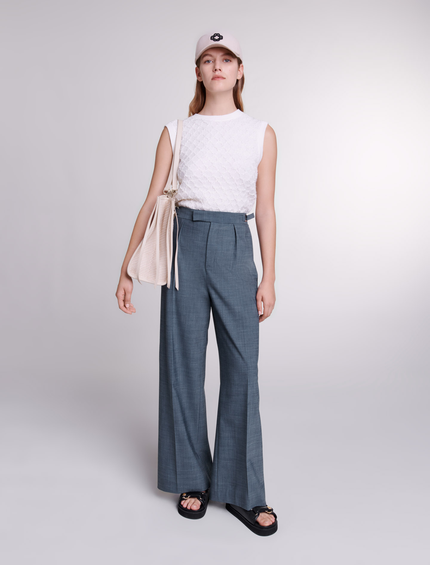 Maje Woman's polyester, Wide-leg trousers for Spring/Summer, in color Petrol Blue /