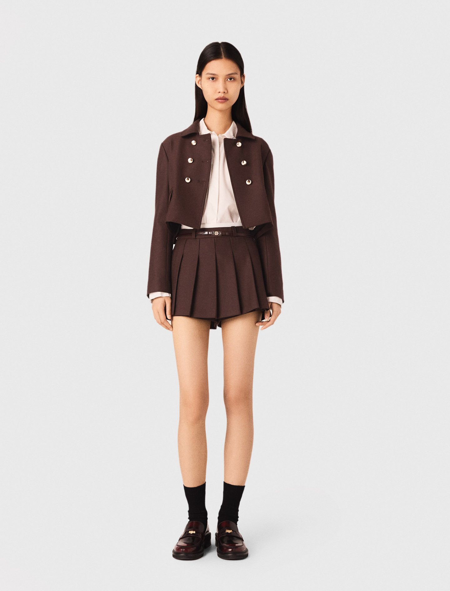 Maje Woman's polyester Short double-breasted jacket for Fall/Winter, in color Brown / Brown