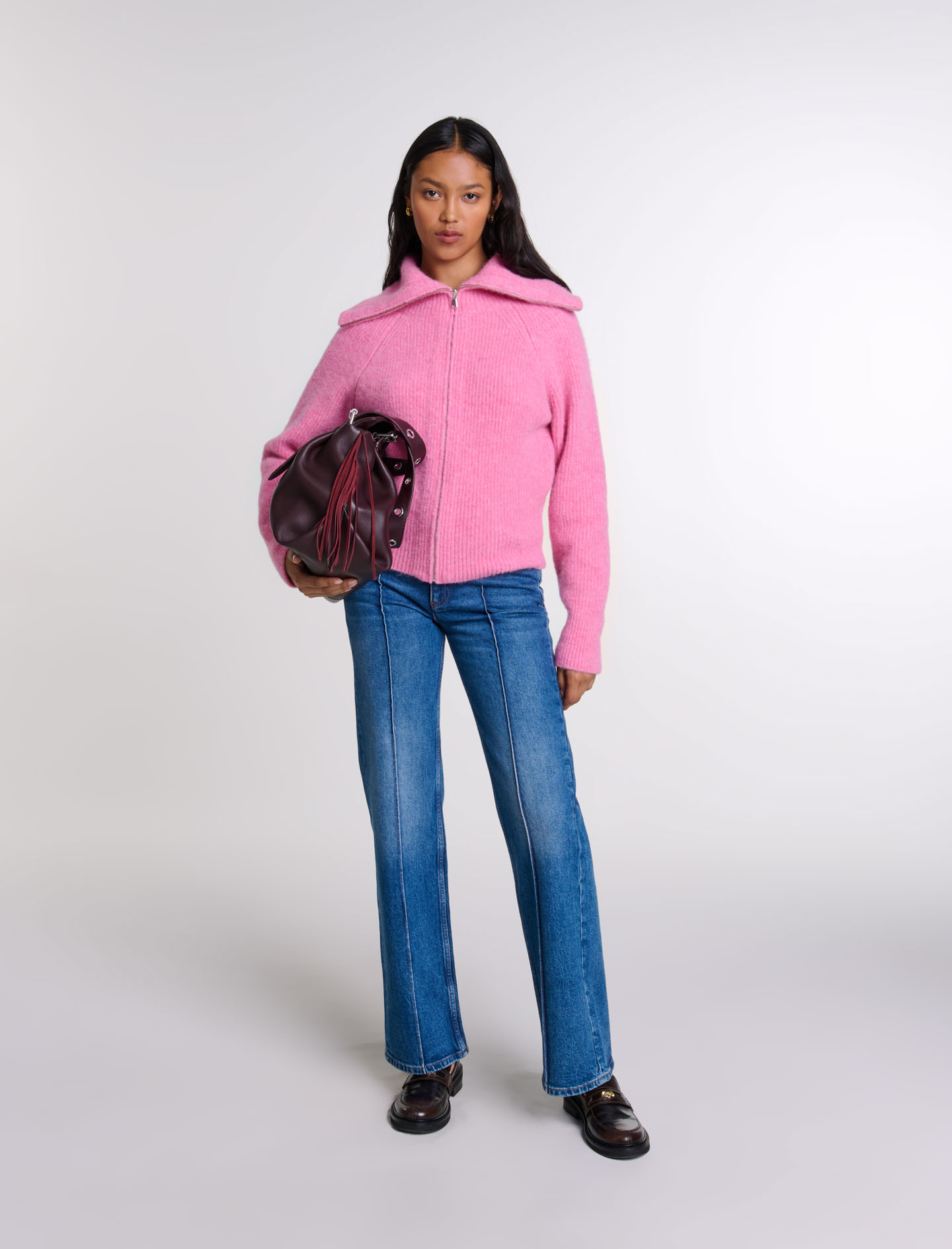 Shop Maje Woman's Polyamide, Wool-blend Cardigan For Fall/winter In Pink