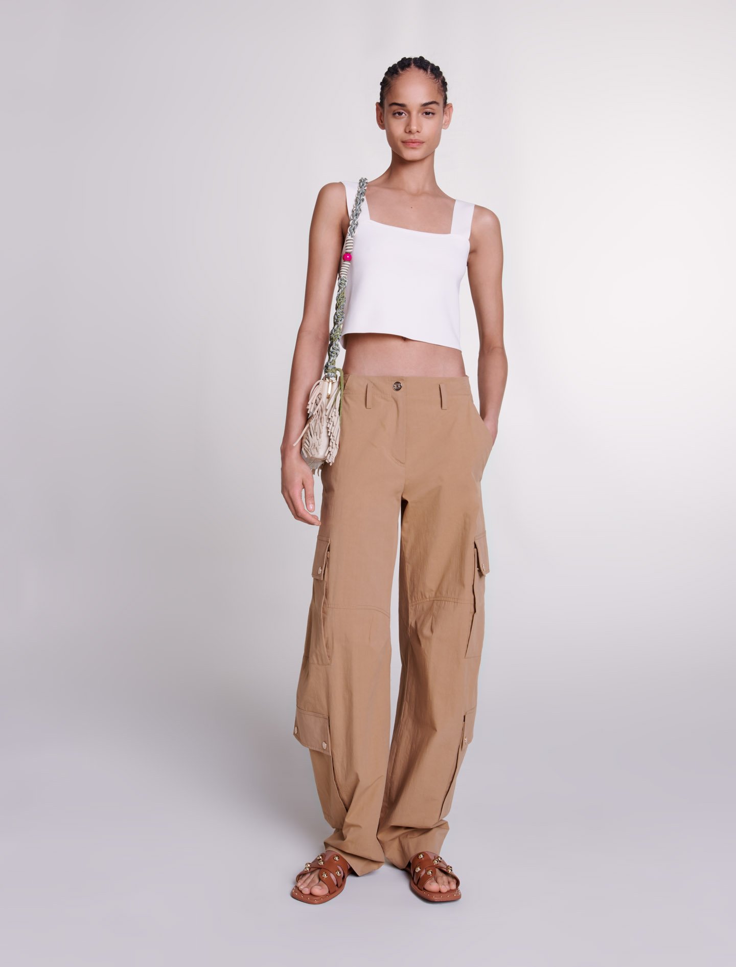 Maje Woman's cotton, Cargo trousers with pockets for Spring/Summer, in color Beige / Beige