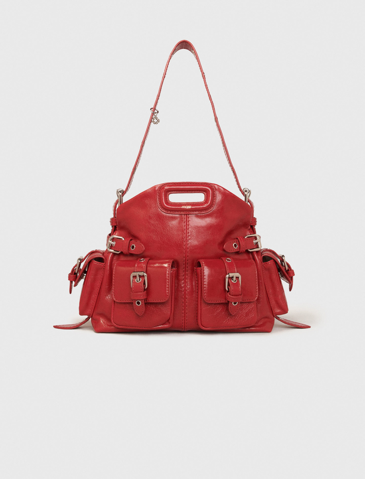 Maje Woman's leather Miss M Mini cargo leather bag for Spring/Summer, in color Red / Red
