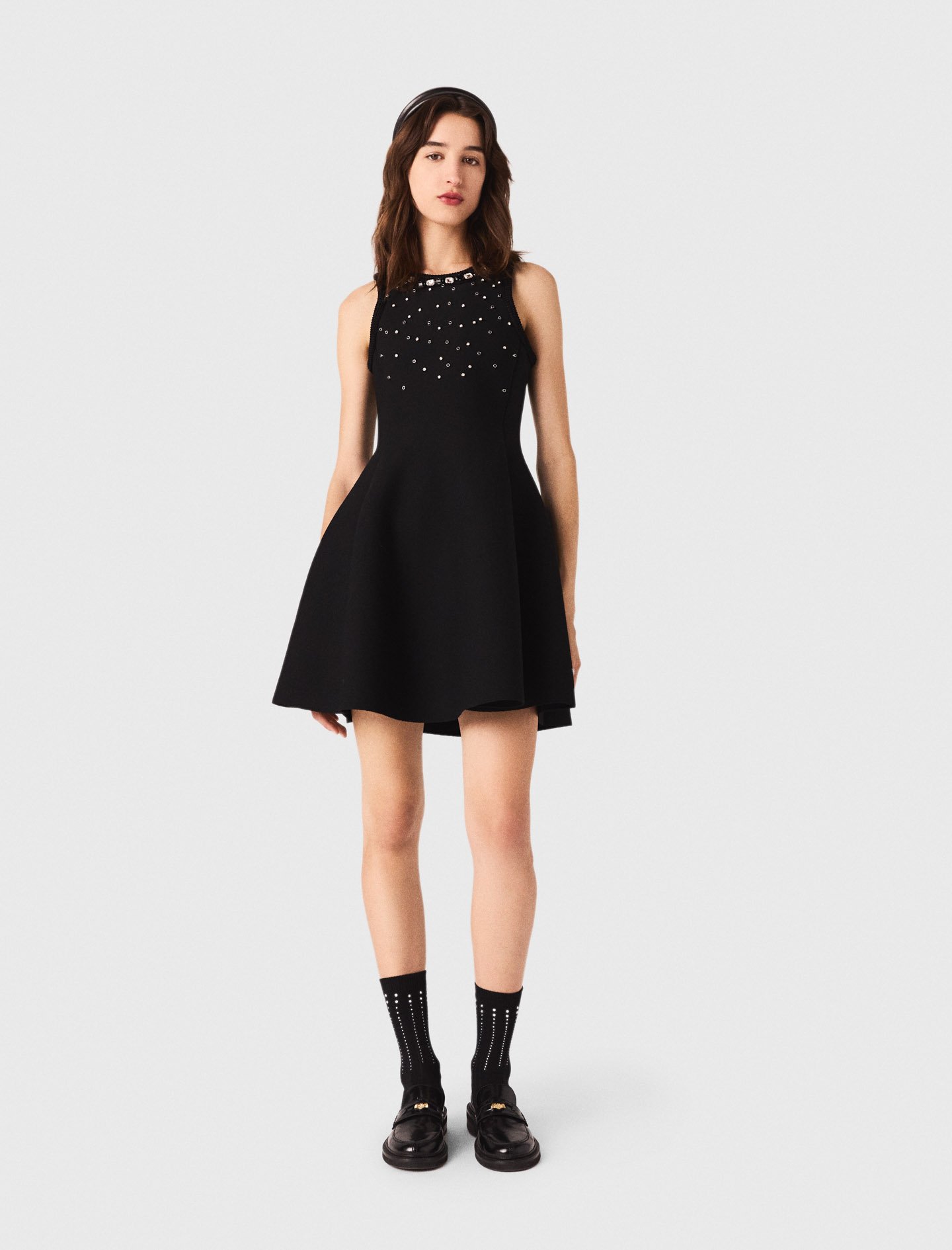Maje Embellished Mini Skater Dress In Multi
