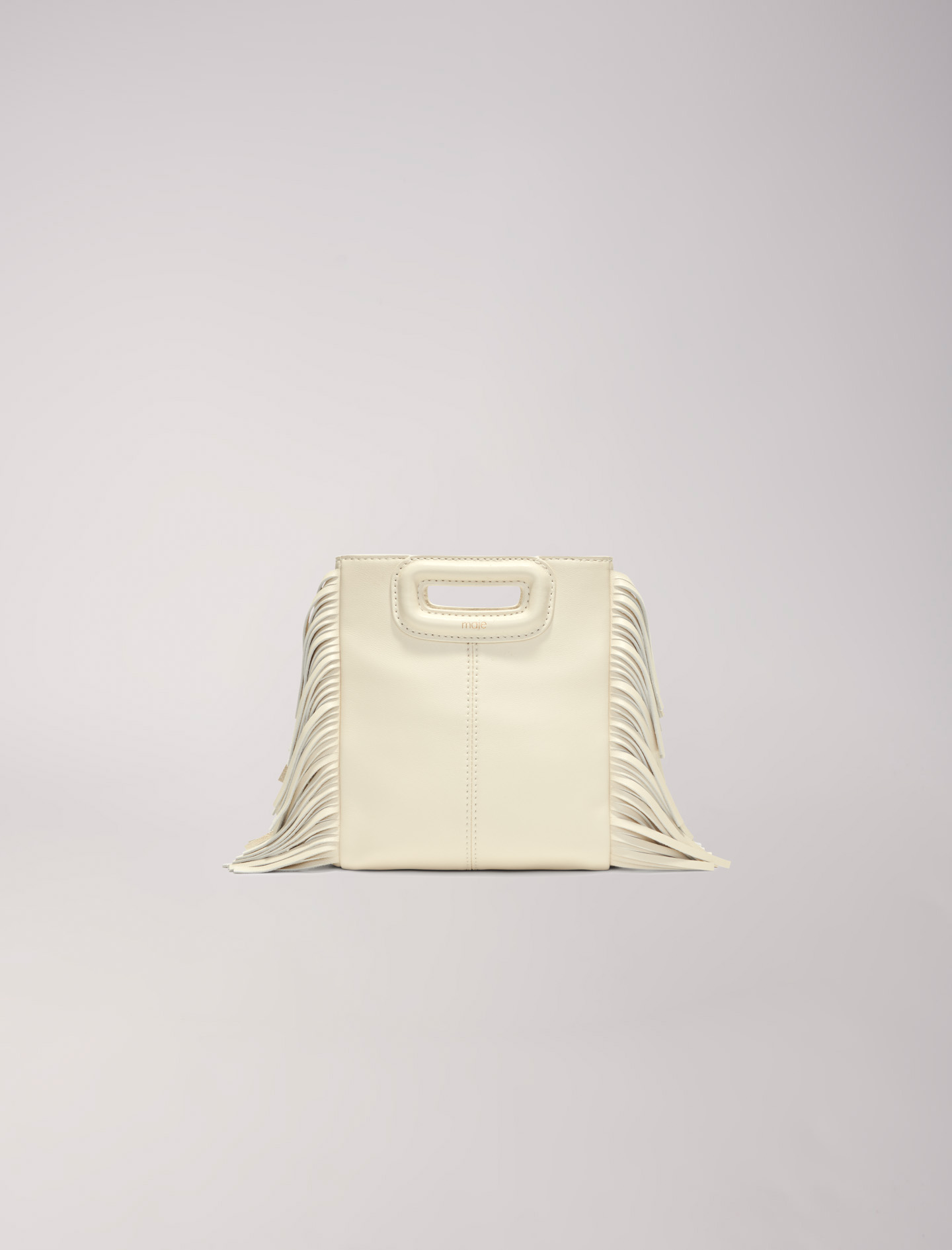 Leather mini M bag with chain Ecru For Women | Maje