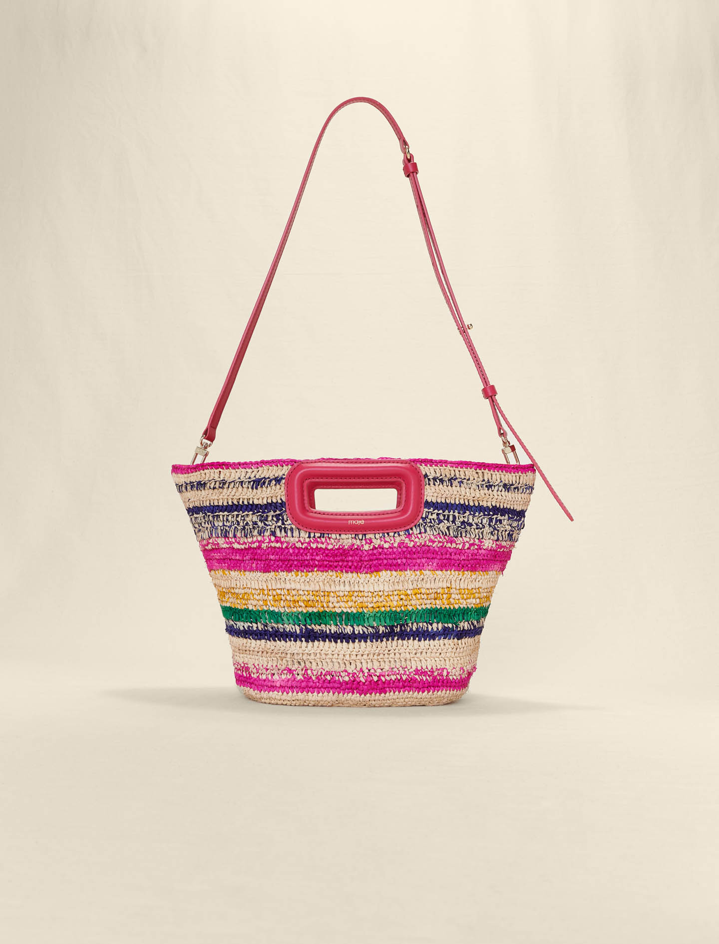 Mini striped raffia basket Pink For Women | Maje