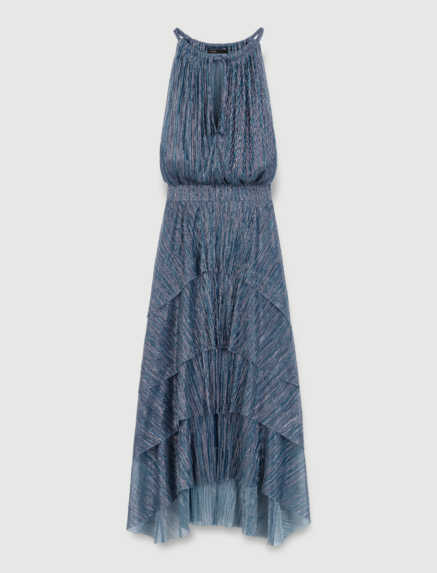 Shop Maje Ruffled Lamé Maxi Dress For Spring/summer In Blue