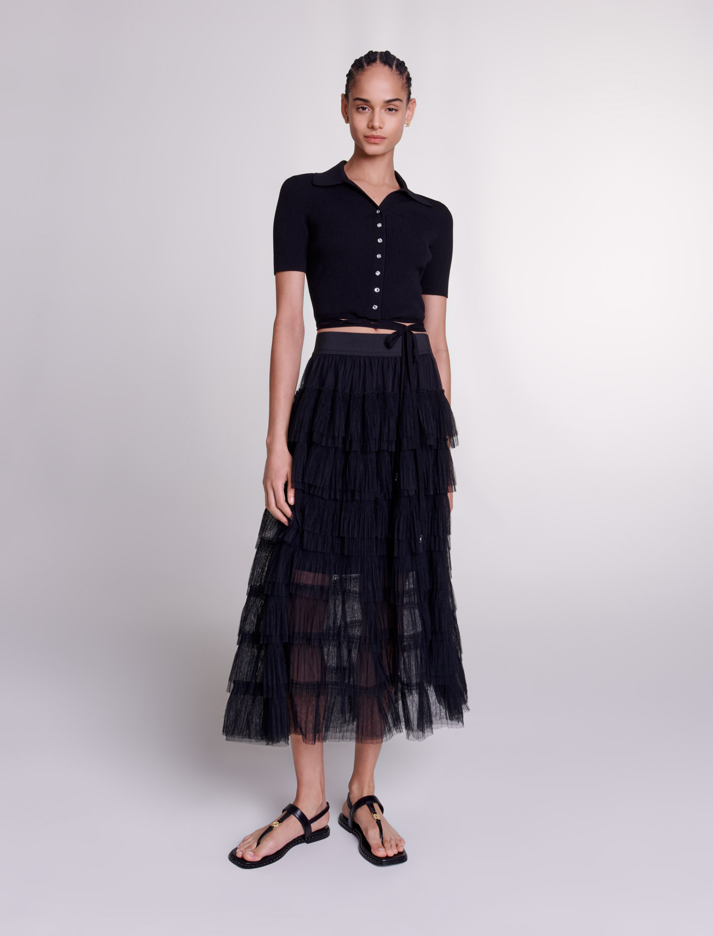 Maje Woman's polyester Lining: TULLE MIDI SKIRT for Fall/Winter, in color Black / Black