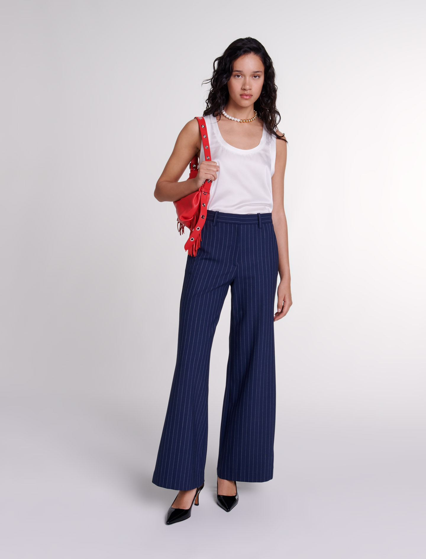 Maje Striped Trousers For Fall/winter In Navy Tennis Stripe /