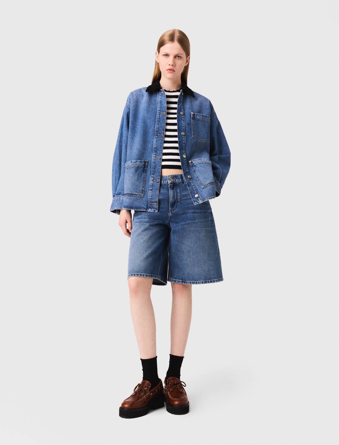 Maje Woman's cotton Faded denim jacket for Fall/Winter, in color Blue / Blue