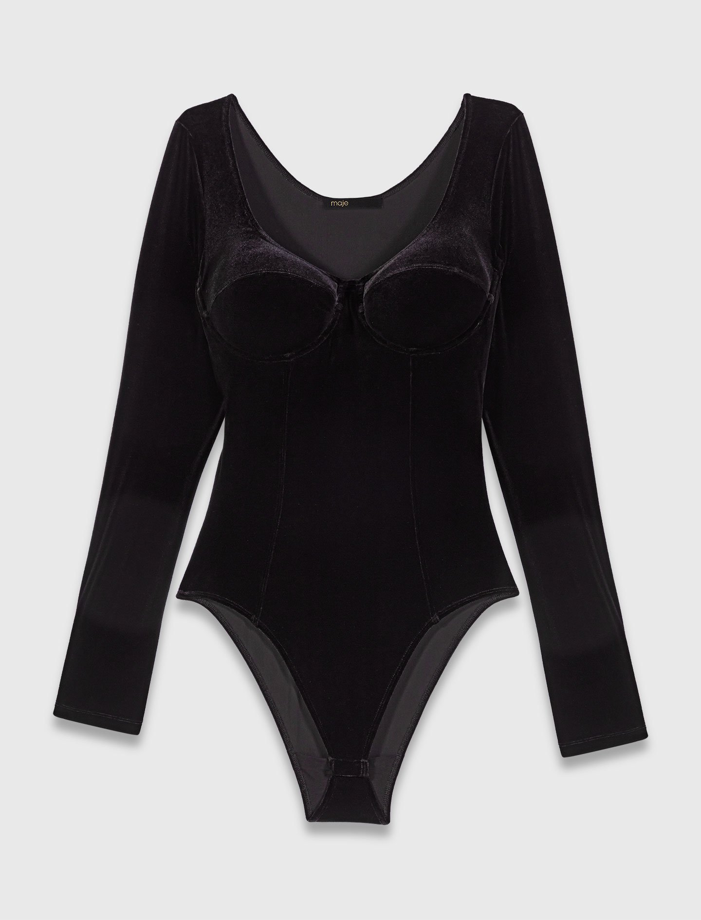 Maje Woman's Polyester Velvet And Corset Detail Bodysuit For Fall/winter In Black