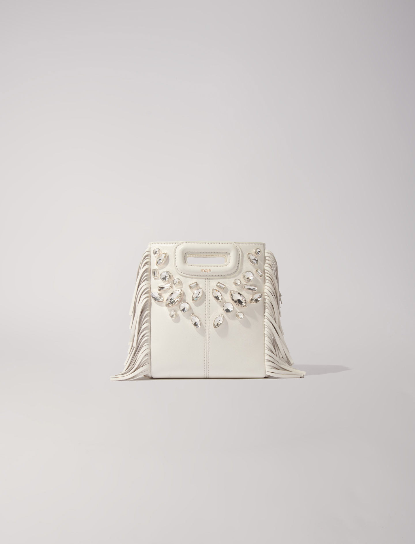 Shop Maje Woman's Polyester Diamante: M Mini Leather Bag With Diamantés For Fall/winter In White