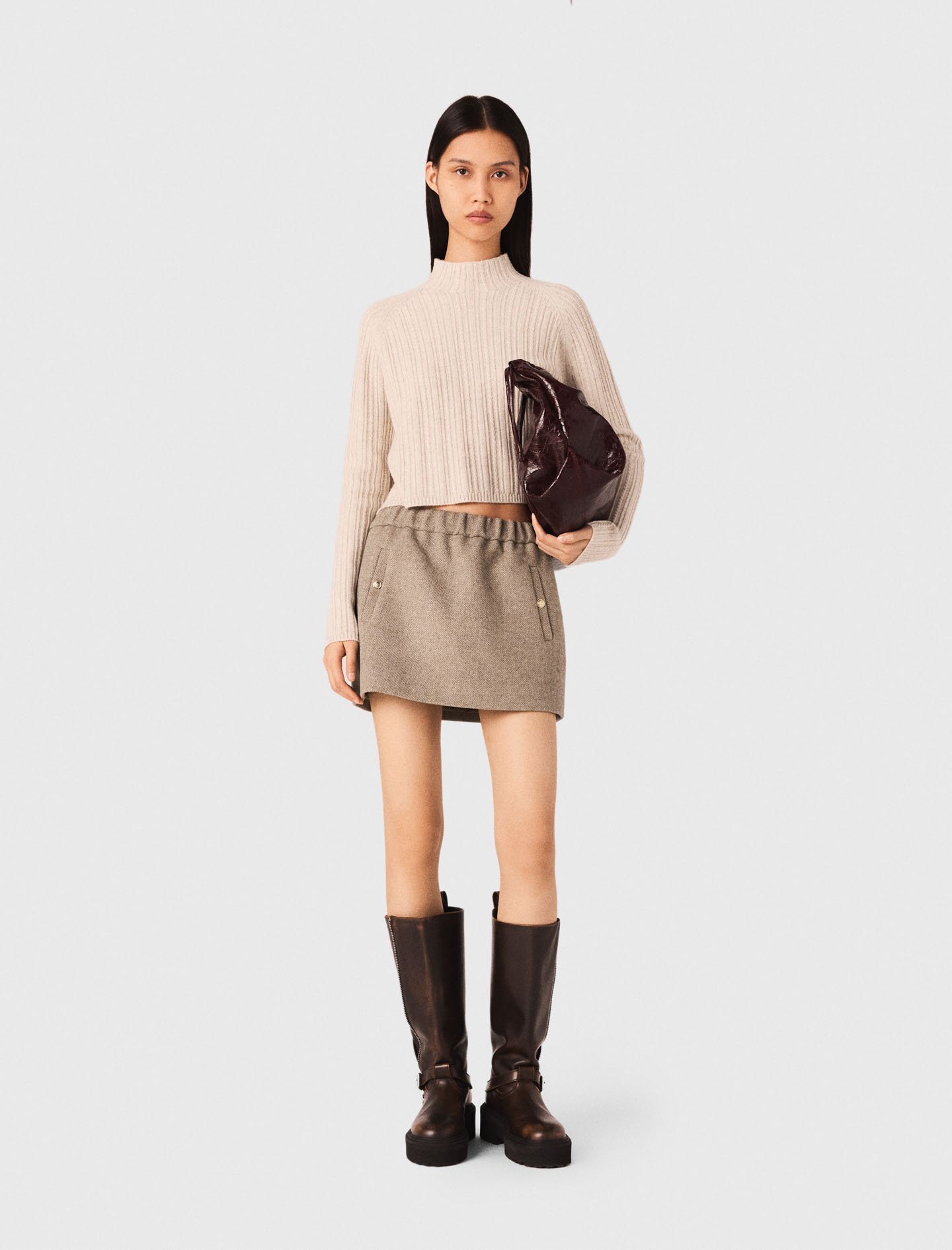 Maje Woman's wool Cable-knit crop sweater for Fall/Winter, in color Beige / Beige