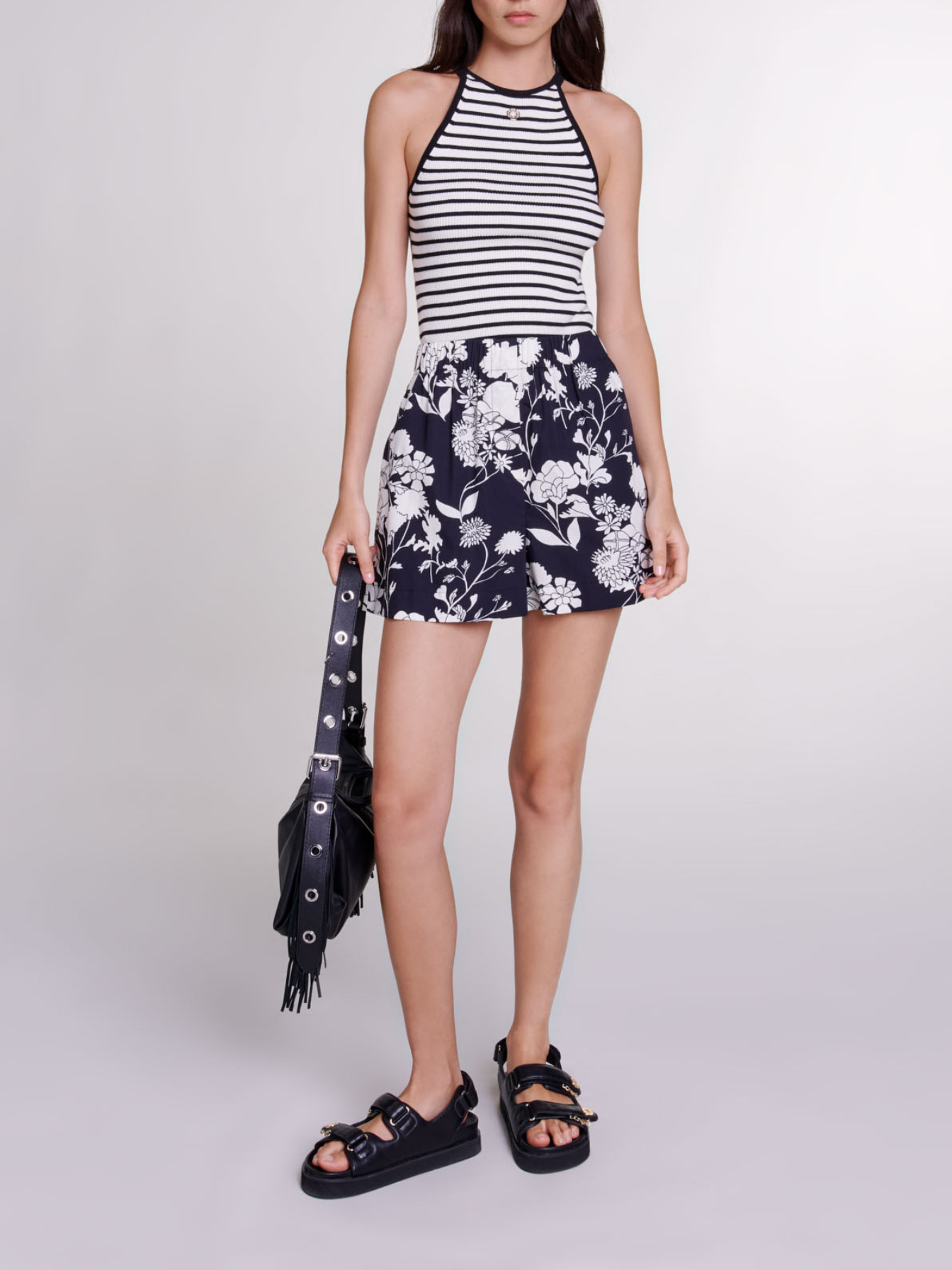 Maje Woman's cotton Patterned cotton shorts for Spring/Summer, in color Print ecru black floral /