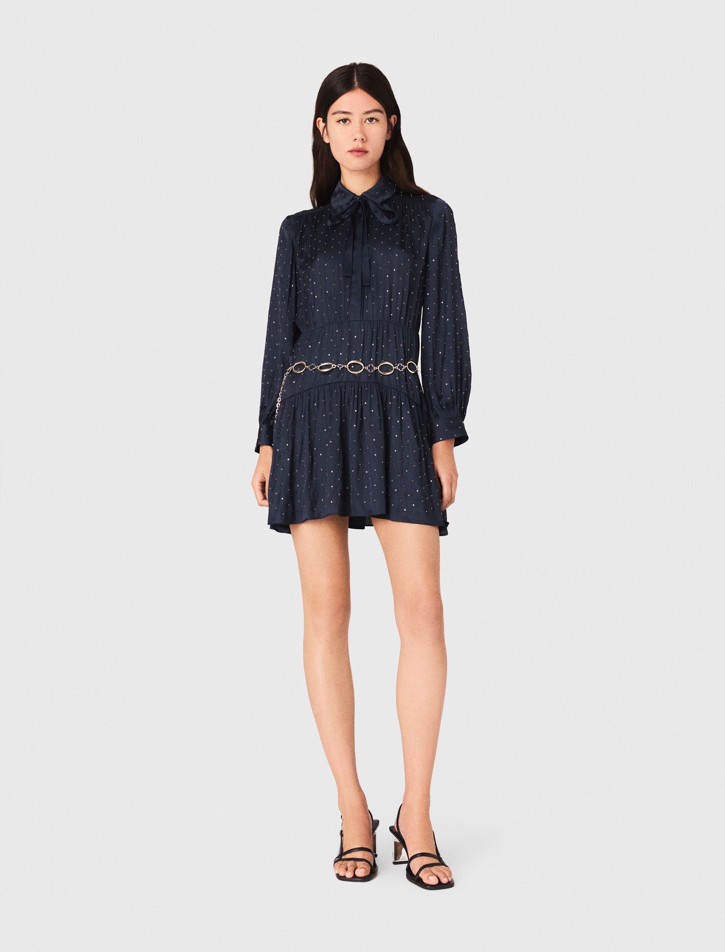 Maje Woman's polyester Studded flowing shirt dress for Fall/Winter, in color Navy / Blue