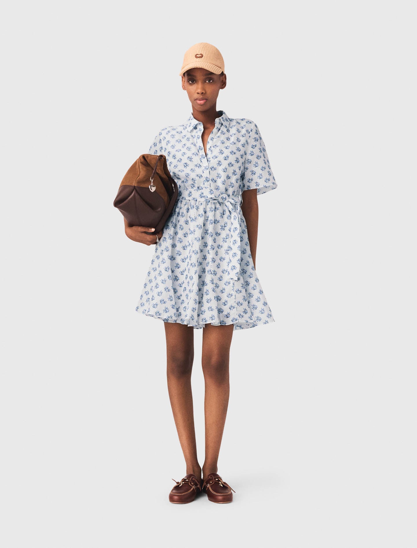 Short Patterned Linen-Blend Dress - product image