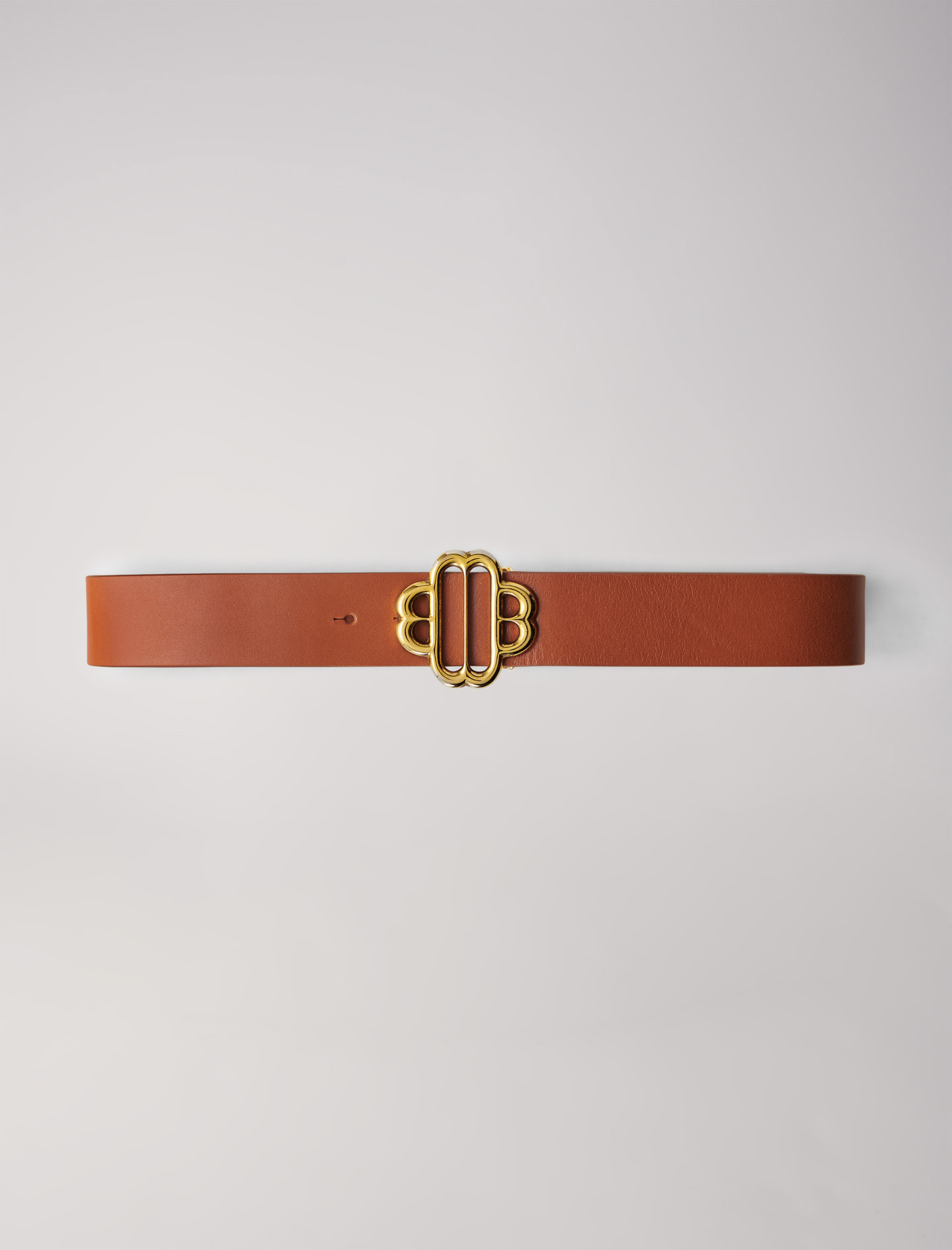 Mixte's zamac Leather: Leather belt with Clover logo for Fall/Winter, size Mixte-Shoes & Accessories-US S / FR 1, in color Camel / Brown