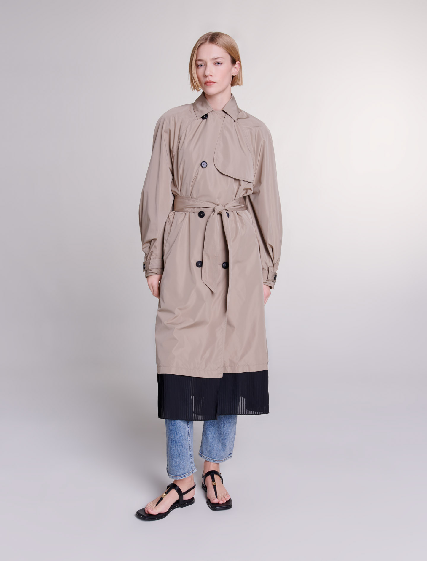 Maje Woman's polyester Lining: Contrast trench coat for Spring/Summer, in color Mole / Brown
