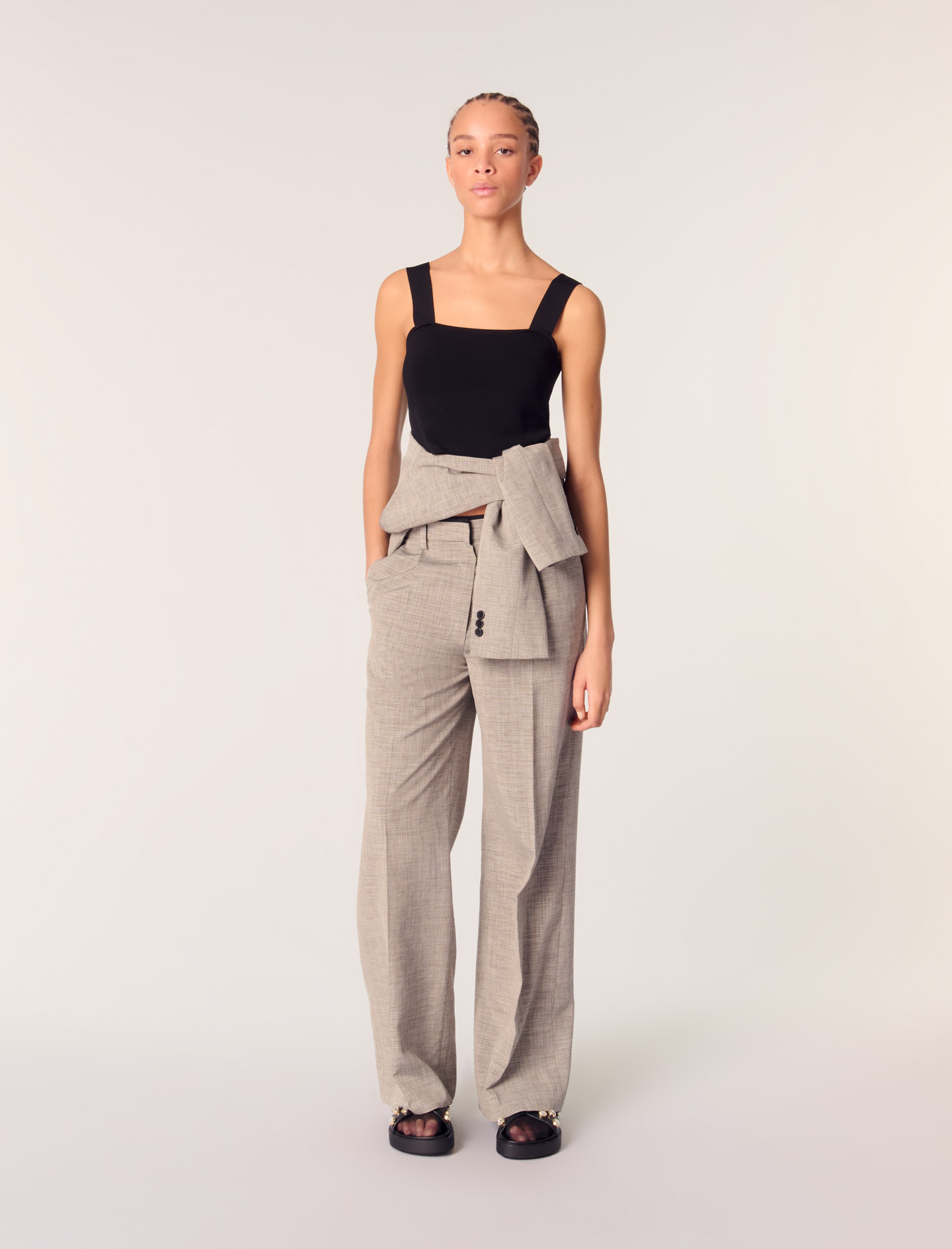 Maje Woman's viscose Straight-leg suit trousers for Spring/Summer, in color Grey / Grey