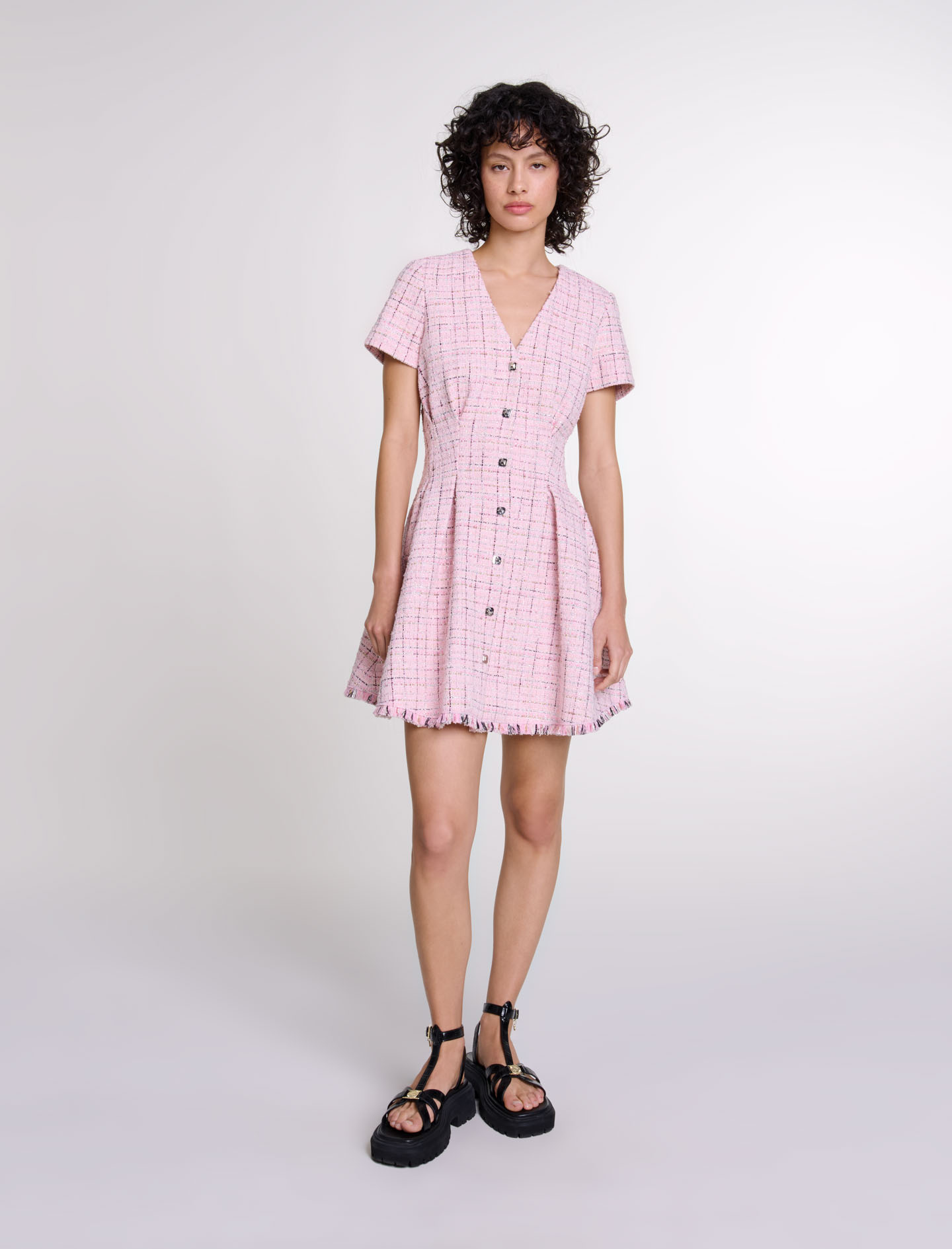 Shop Maje Woman's Cotton, Tweed Babydoll Dress For Fall/winter In Pink