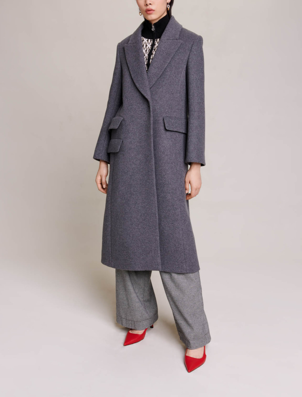 Woman
s wool, Long coat for Fall/Winter, size Woman-See All-US XL / FR 41, in color Grey / Grey