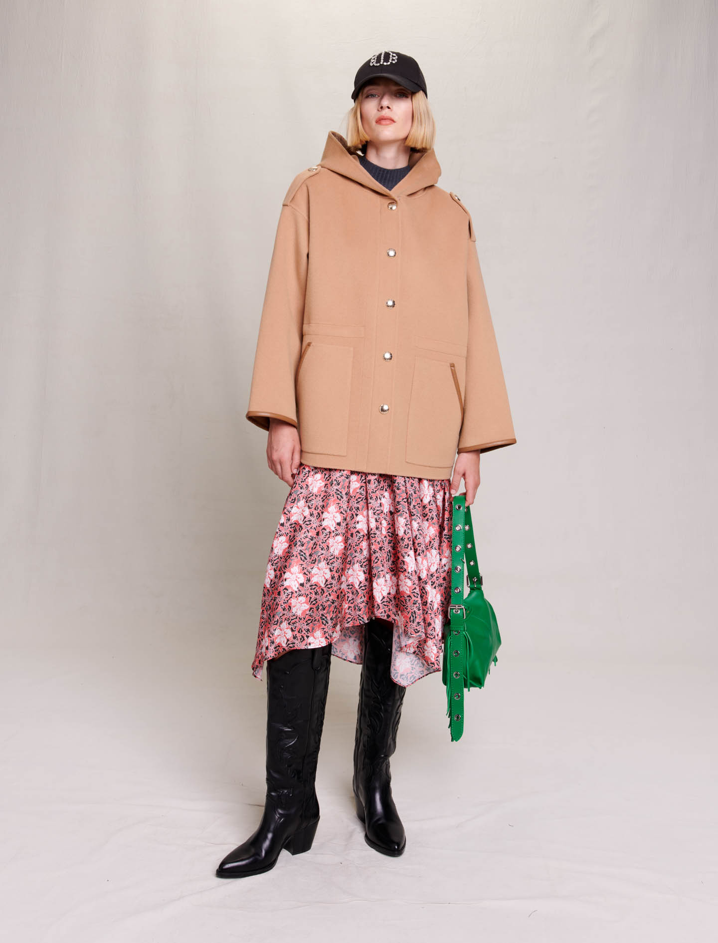 Maje Woman's wool, Hooded coat for Fall/Winter, in color Camel / Brown