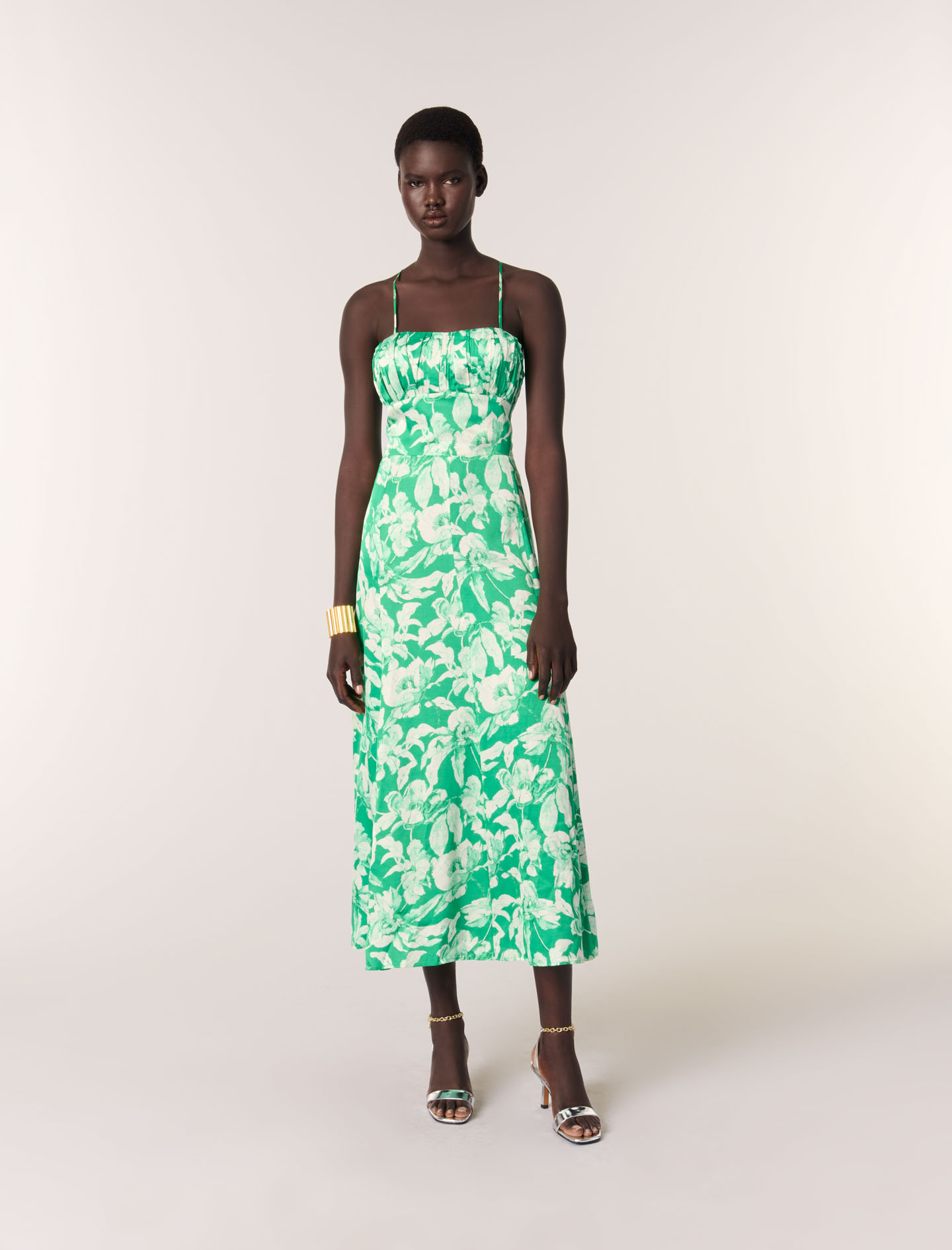 Maje Patterned Maxi Dress In Ecru/green Floral Print