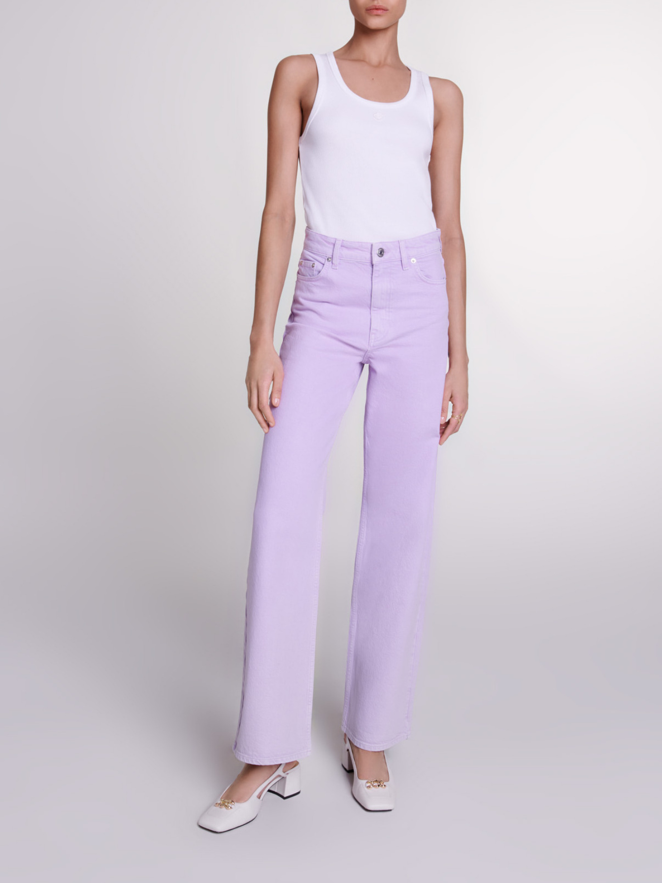 Maje Woman's cotton Faded wide-leg jeans for Spring/Summer, in color Parma Violet / Red