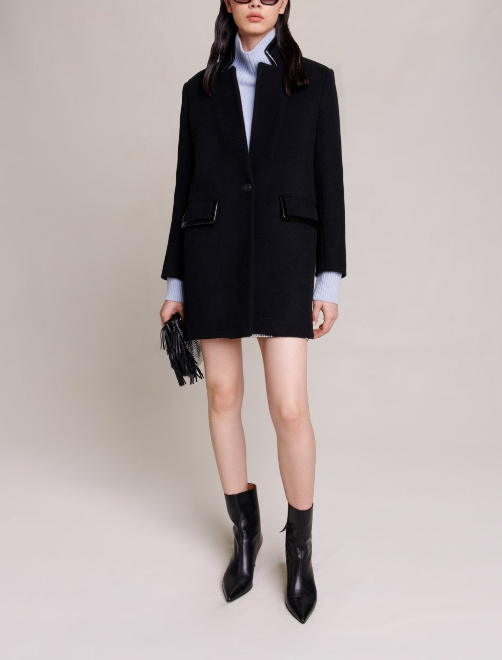 Maje Woman's wool Mid-length coat for Fall/Winter, in color Black / Black