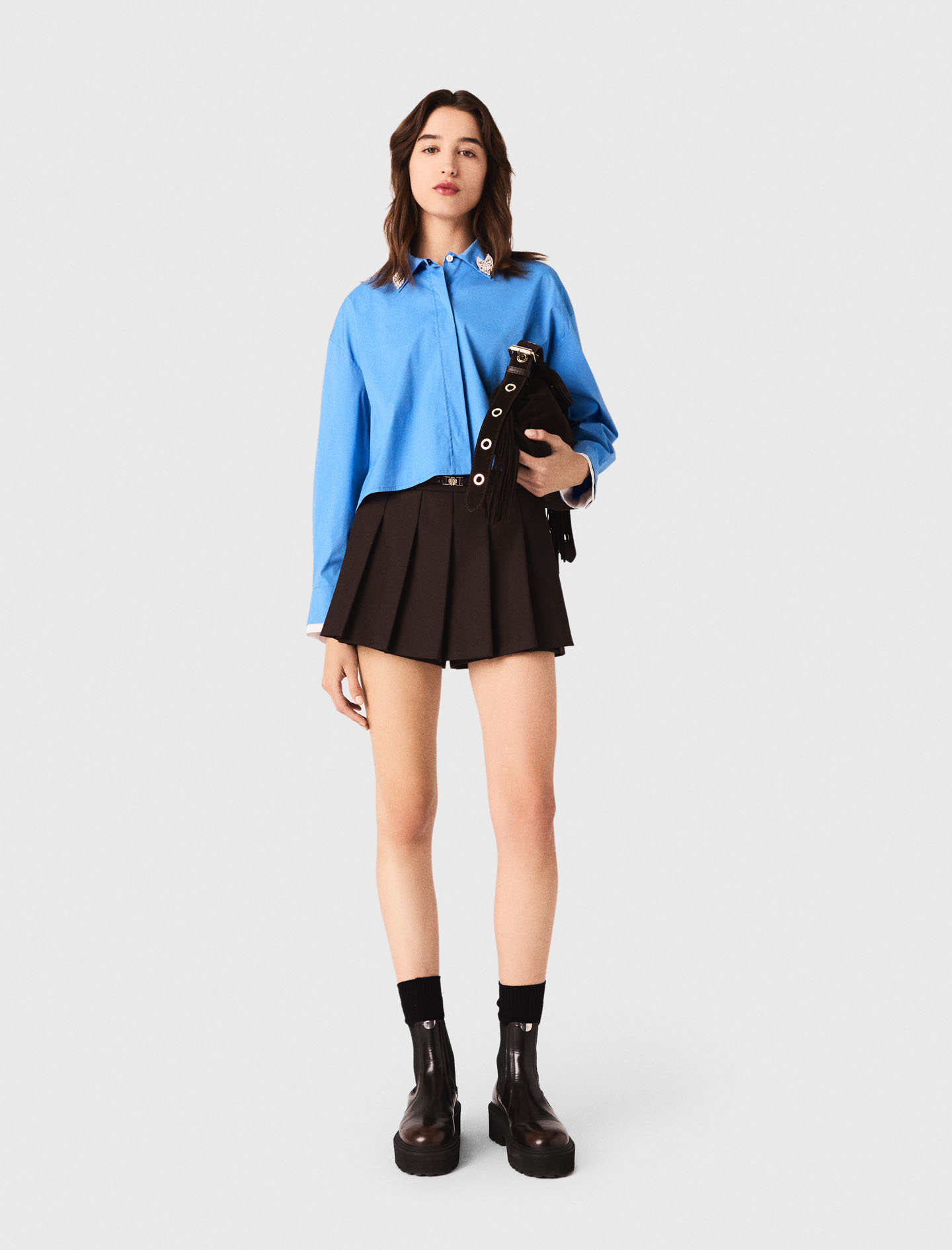 Maje Woman's cotton Shirt with removable jewellery for Fall/Winter, in color Blue / Blue