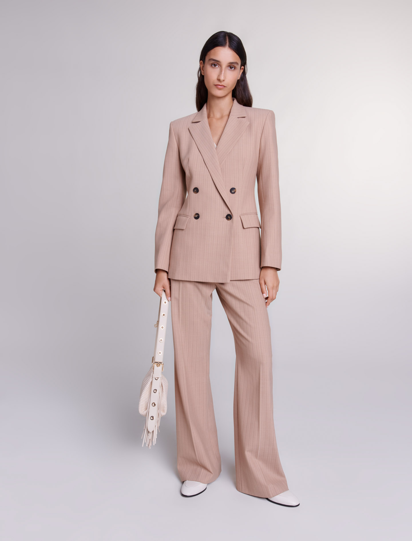 Maje Woman's wool, Striped suit jacket for Spring/Summer, in color Beige / Beige