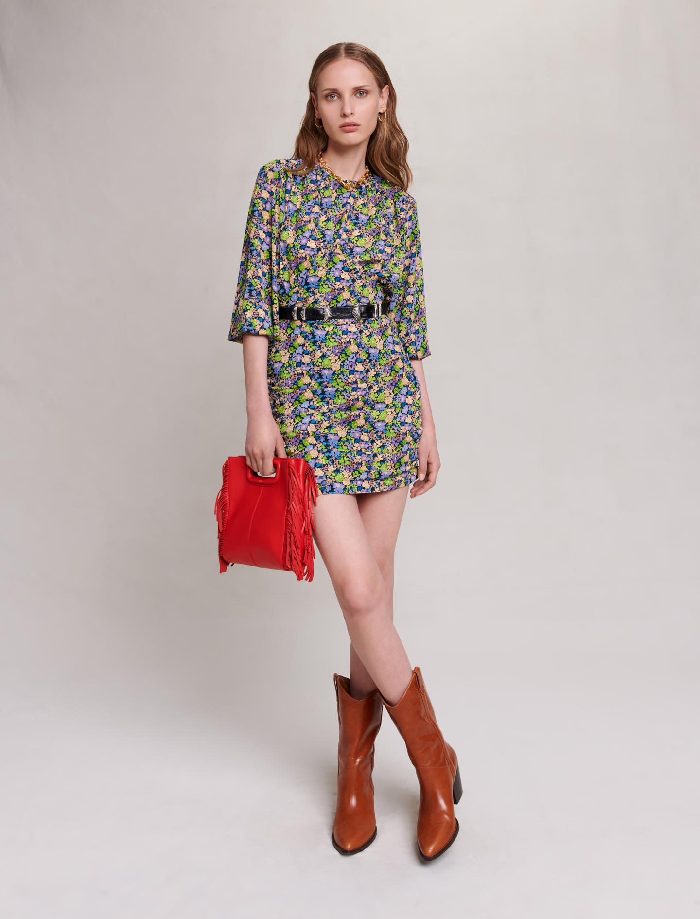 Maje Woman's polyester Lining: Short dress with floral print, in color Primroses Multico Print /