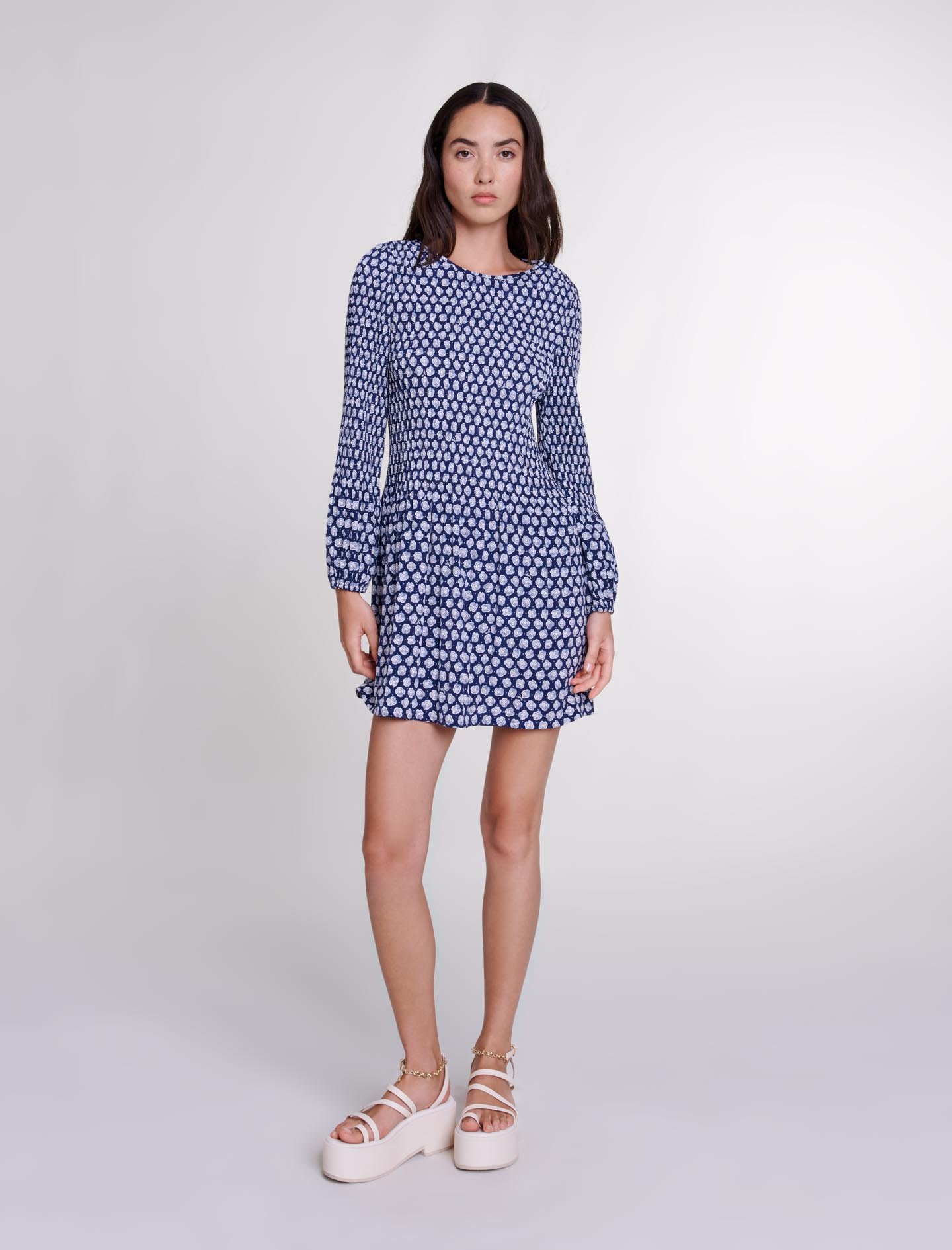 Mixte's polyester Short floral dress for Spring/Summer, size Mixte-Dresses-US XL / FR 41, in color Clover navy/ecru print /