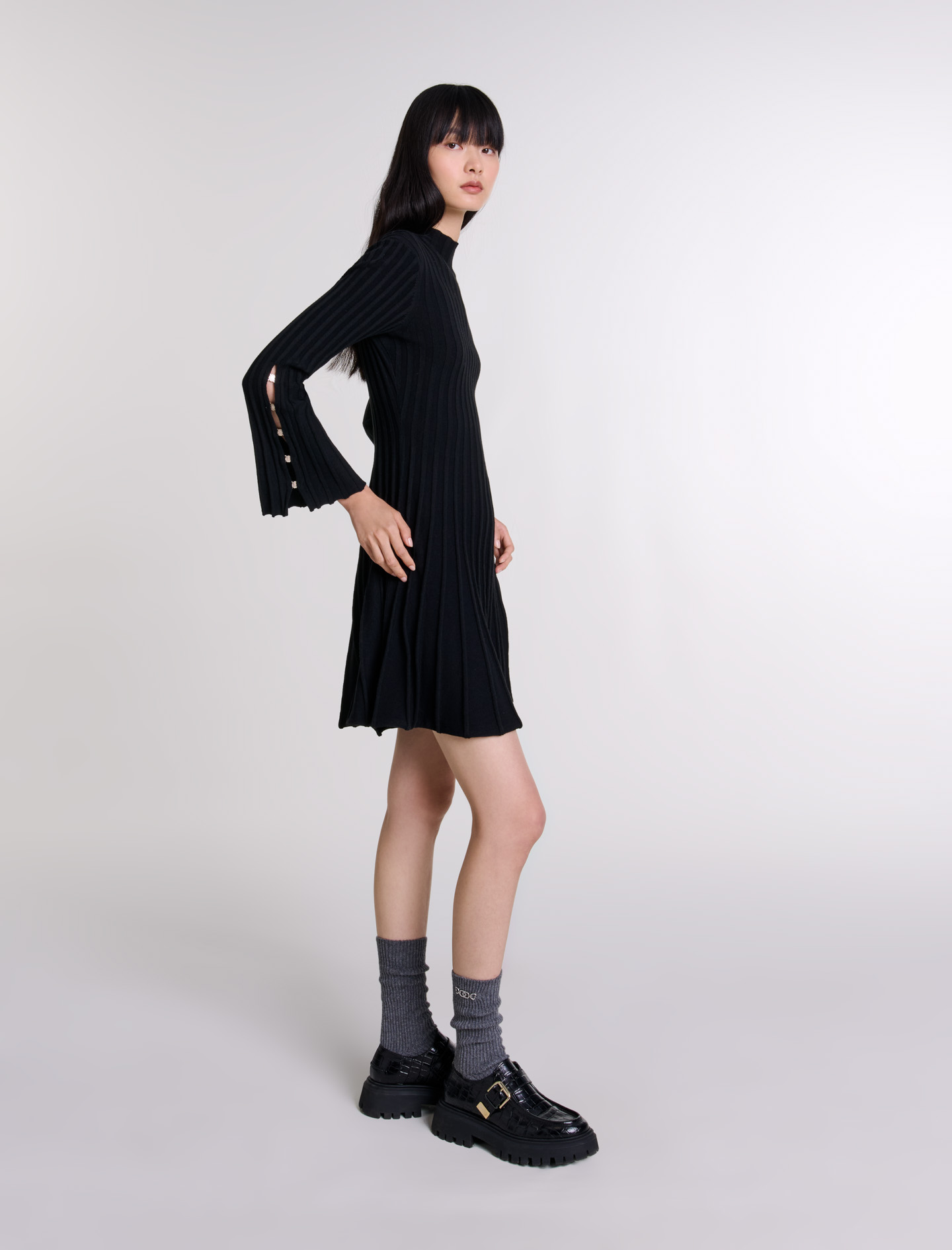 Woman's polyester, Short knit dress for Fall/Winter, size Woman-Short dresses-US XL / FR 41, in color Black / Black