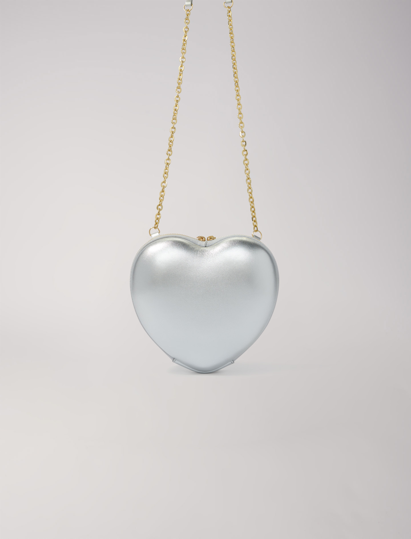 Woman's cotton Chain: Heart-shaped leather bag for Spring/Summer, size Woman-All Bags-OS (ONE SIZE), in color Silver / Grey