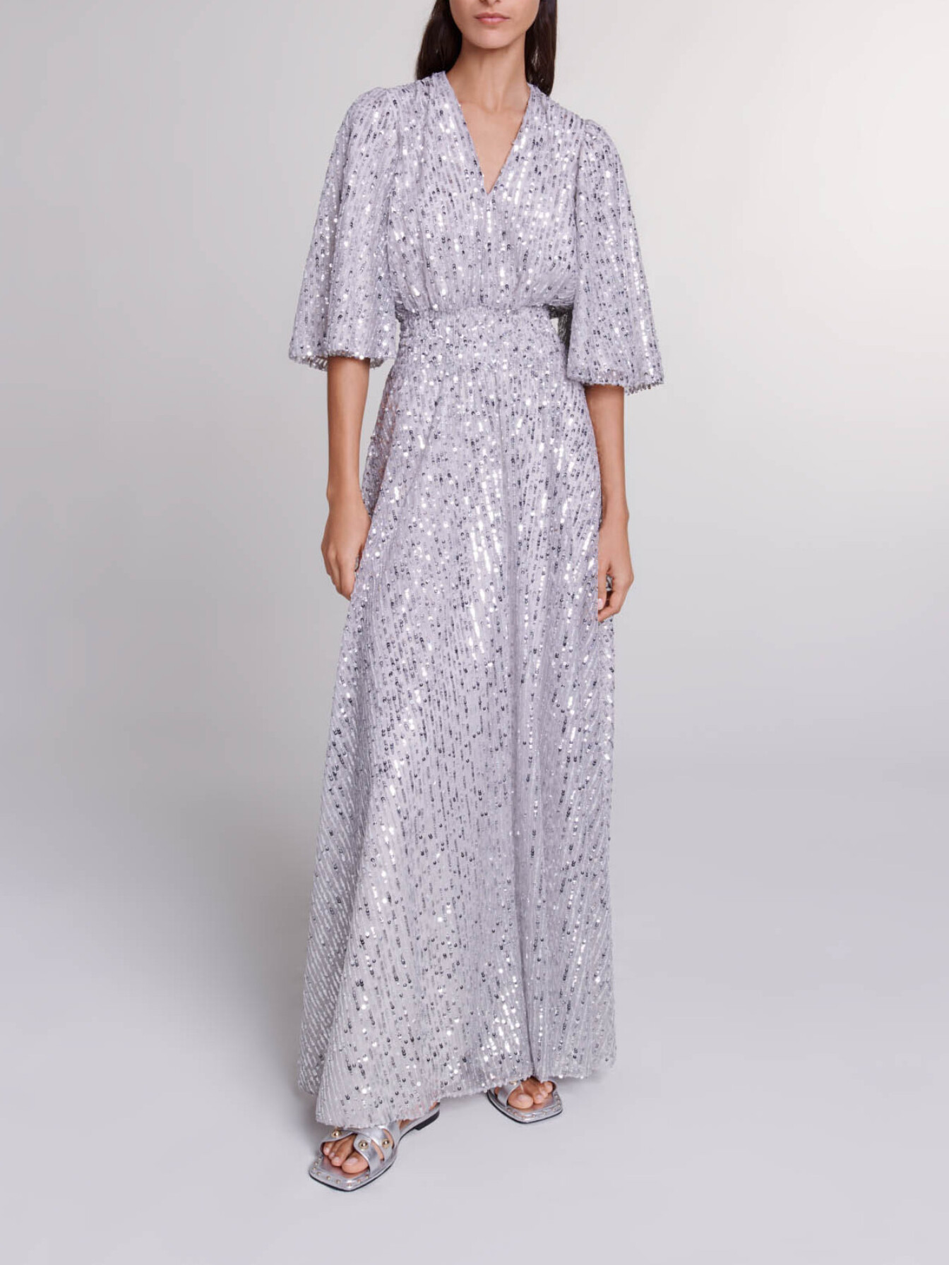 Maje Woman's polyester Sequin maxi dress for Spring/Summer, in color Silver / Grey