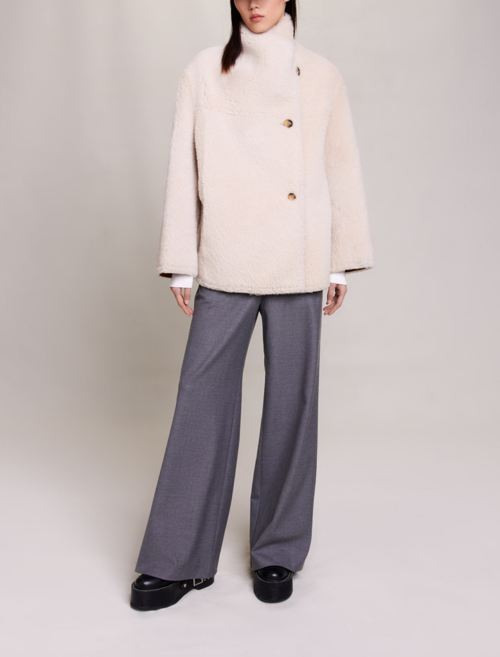 Maje Woman's leather Short reversible coat for Fall/Winter, in color Camel / Brown