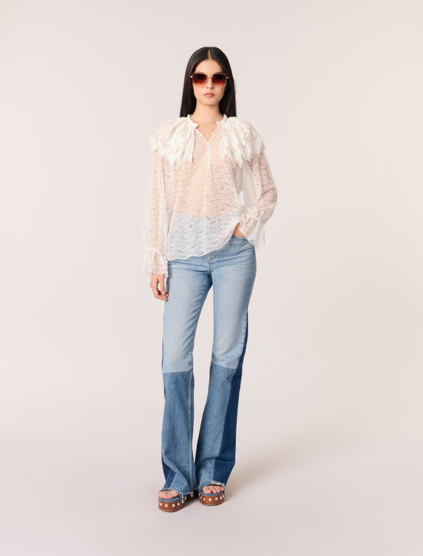 Woman's polyamide Lace top for Spring/Summer, size Small, in color White / White