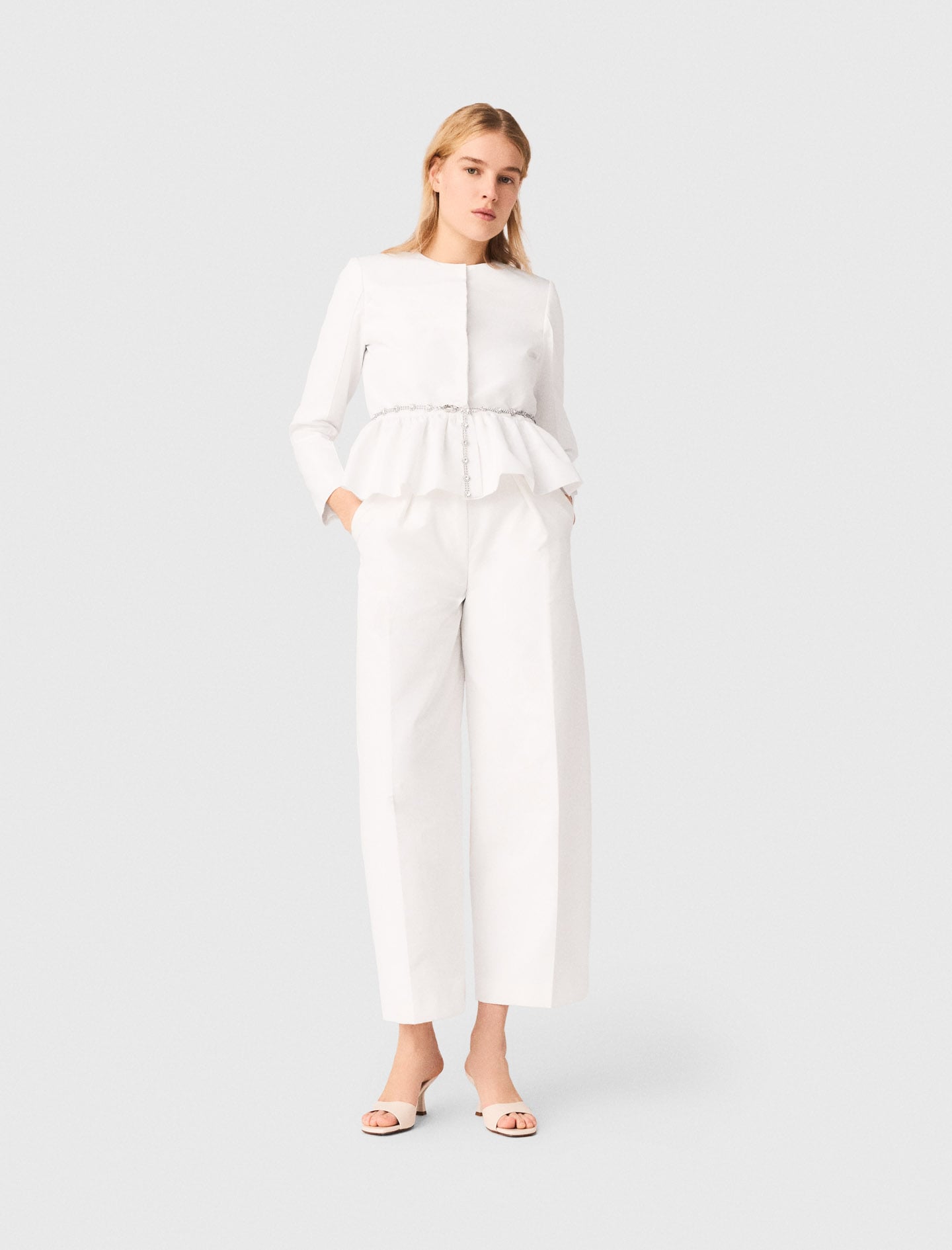 Maje Cropped jacket with jewelled belt