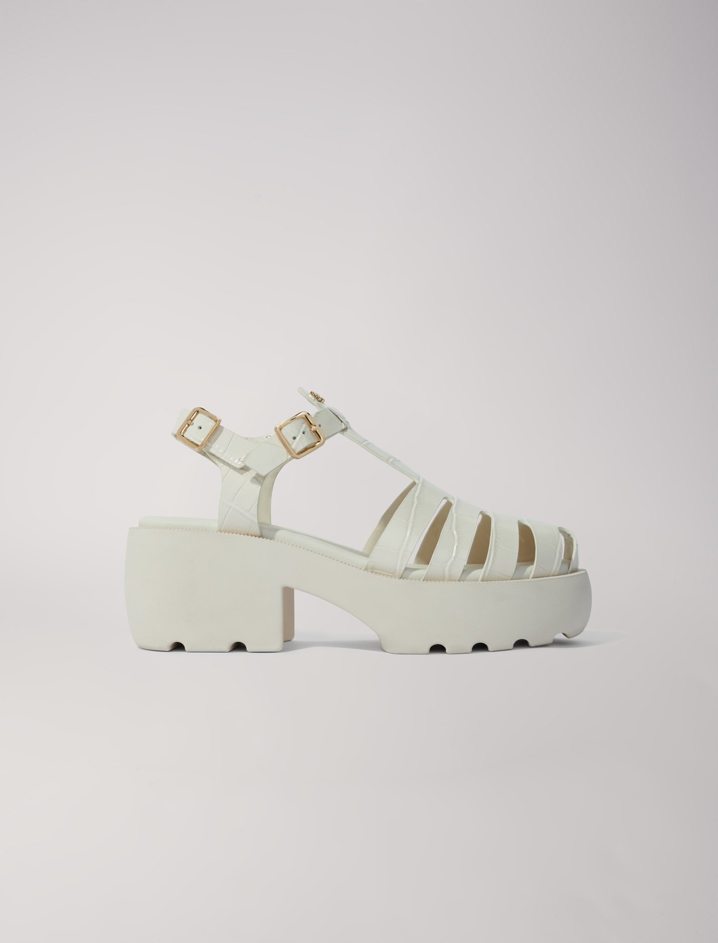 Woman's polyester, Leather sandals with tread for Spring/Summer, size Woman-All Shoes-US 10.5 / FR 41, in color Ecru / Beige