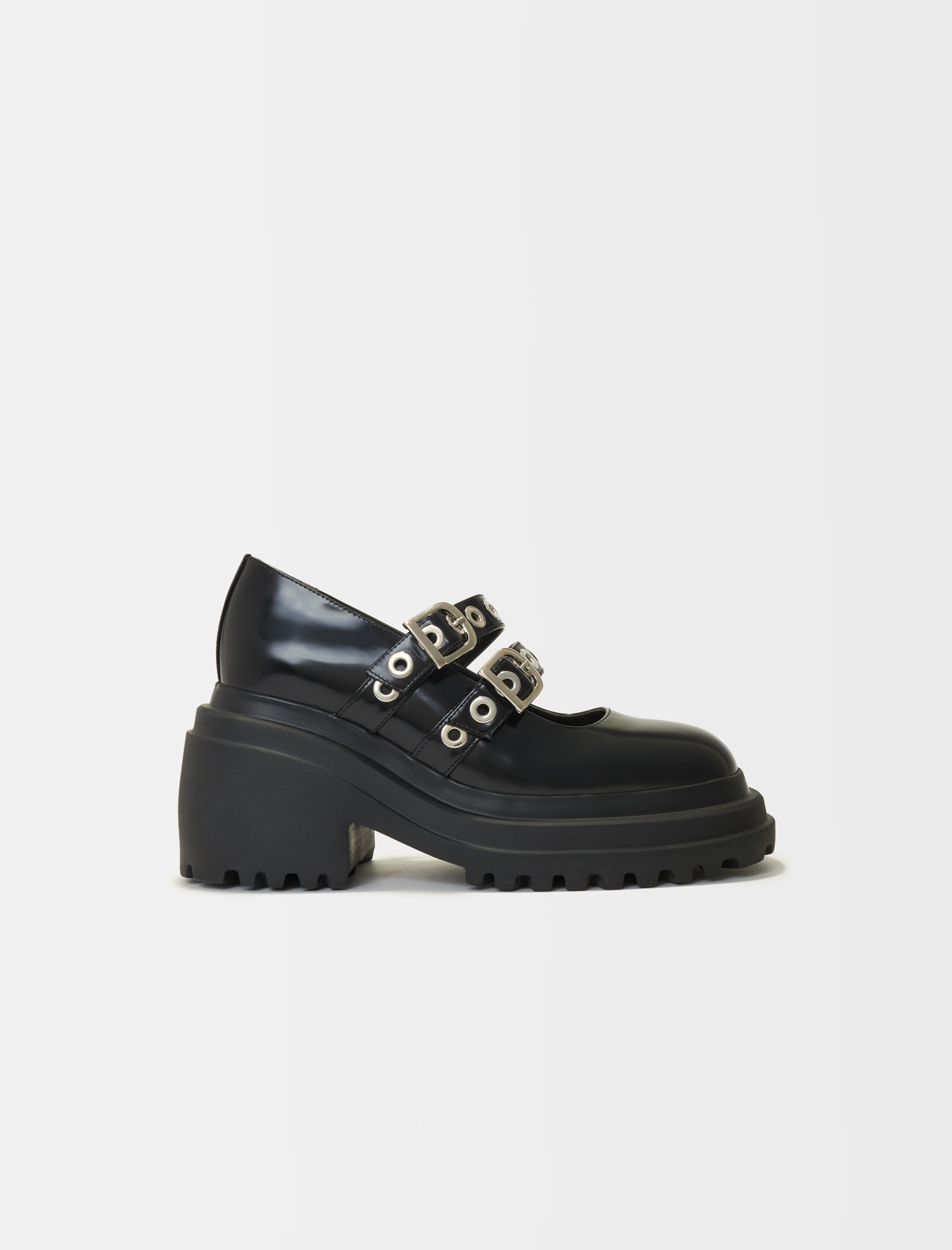 Platform babies with silver eyelets Black / Gray For Women | Maje
