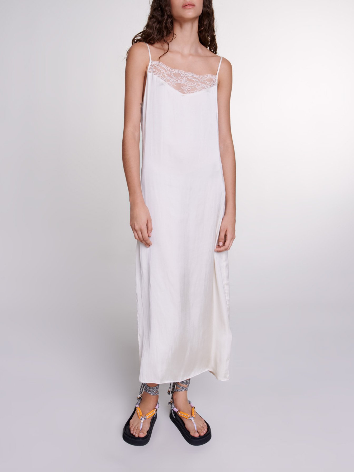 Maje Woman's polyester Long satin dress for Spring/Summer, in color Ecru / Beige