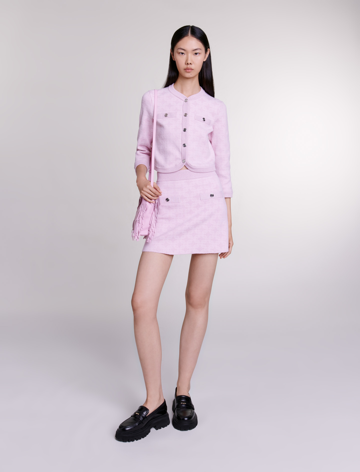 Woman's polyamide, Jacquard knit skirt for Spring/Summer, size Woman-Skirts & Shorts-US L / FR 40, in color Pale Pink / Red