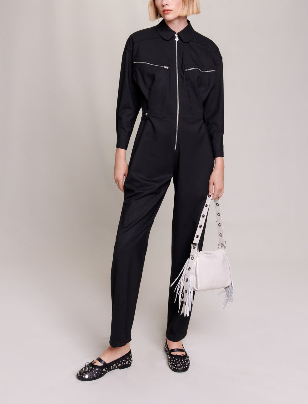 Maje Woman's polyester Wide-leg jumpsuit for Fall/Winter, in color Black / Black